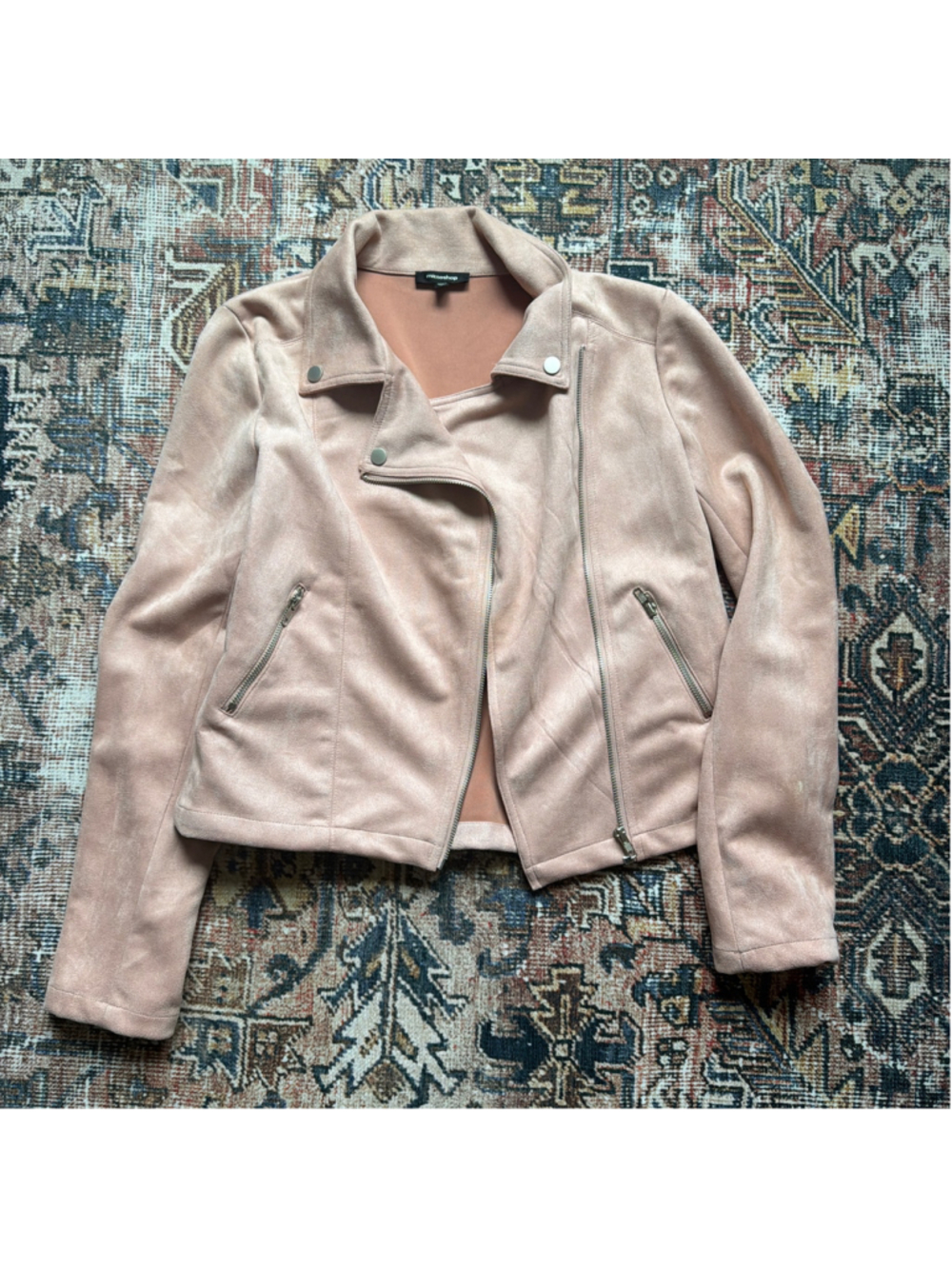 Women's Mittoshop Pink Faux Suede Moto Jacket Size L
